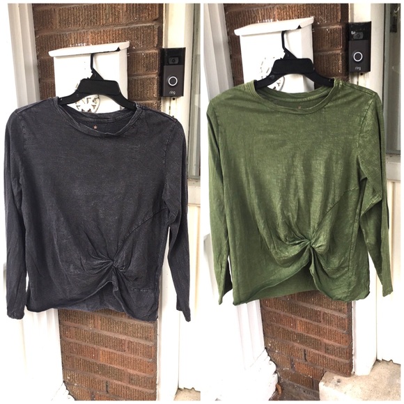 Haute Hippie Tops - 2 Hippie Laundry Gray & Green Ruched Front Shirt